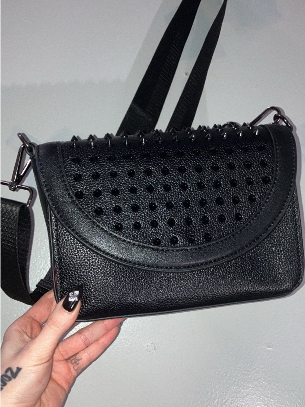 Amazon Black Studded Perforated Crossbody Bag
